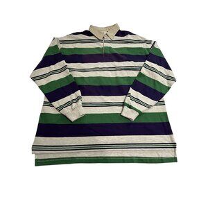 JJ Cochran Long Sleeve Rugby Polo Shirt in Green Grey Blue